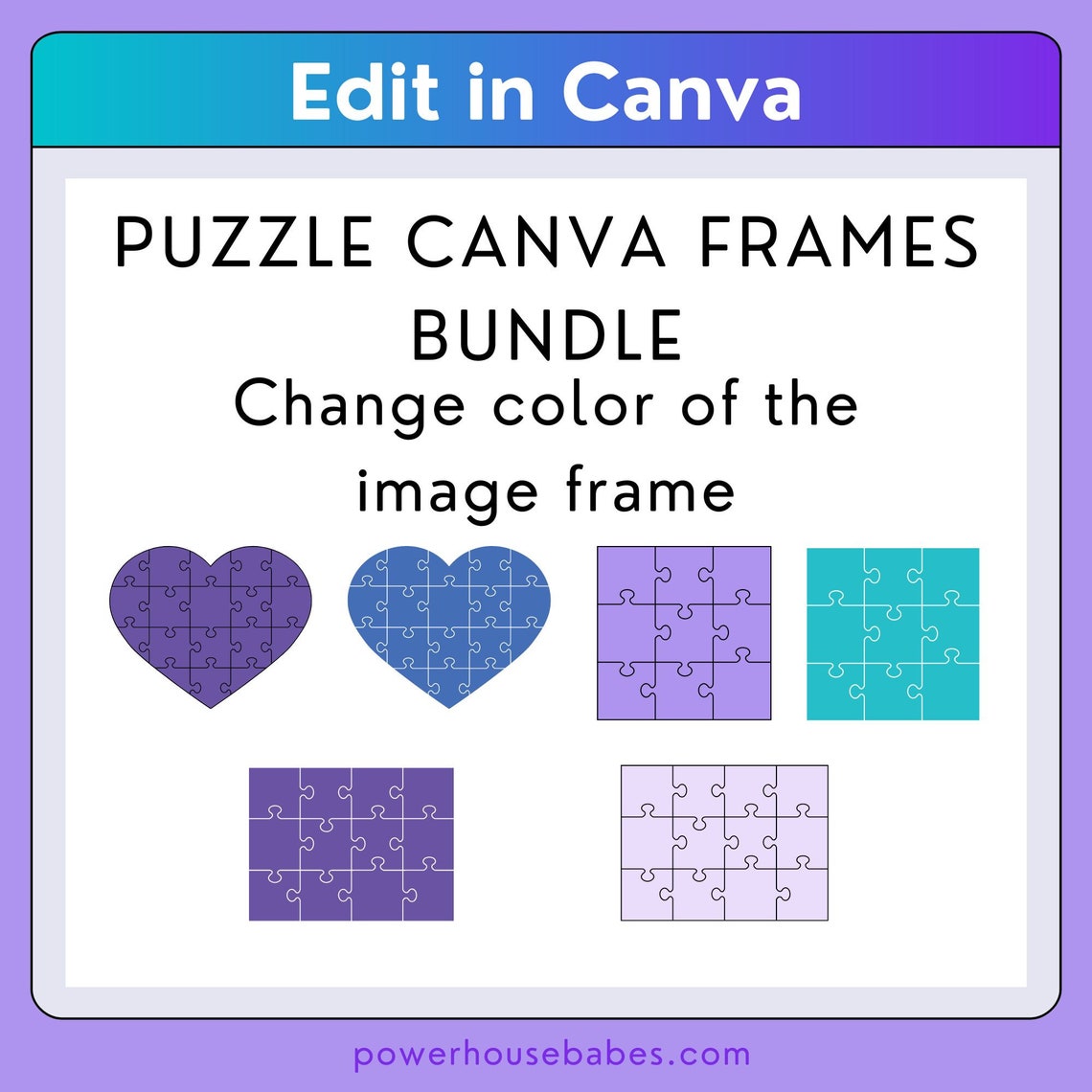 Puzzle Canva Frames Bundle, Editable Puzzles, Jigsaw Puzzle