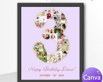 3rd Birthday Photo Collage, Third year collage, canva photo collage, 3rd birthday board, 3rd birthday collage, 3rd birthday poster, collage