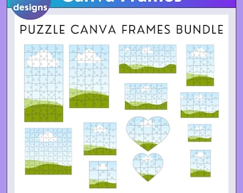 Puzzle Canva Frames Bundle, editable puzzles, jigsaw puzzle, personalized puzzle, puzzle canva frame, puzzle template, canva frame template