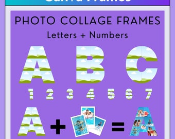 Canva Photo Collage Frames bundle, sublimation designs, Custom Photo Collage Letters, canva alphabet, birthday collage numbers canva frame