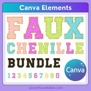 Letras de chenilla sintética en Canva Bundle, parches de chenilla sintética, letras de parche universitario de chenilla editables, alfabeto de chenilla y letras con brillantina