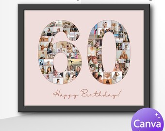 60th Birthday Photo Collage, 60th photo collage, sixtieth year collage, kids photo collage, canva photo collage, 60th birthday sign, collage