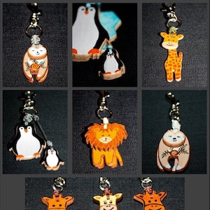 Keychains, leather pendants, colorful animals