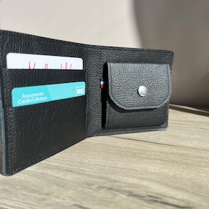 Black Grained Leather Wallet, Handmade, French Leather Goods, Men's and Women's Purse