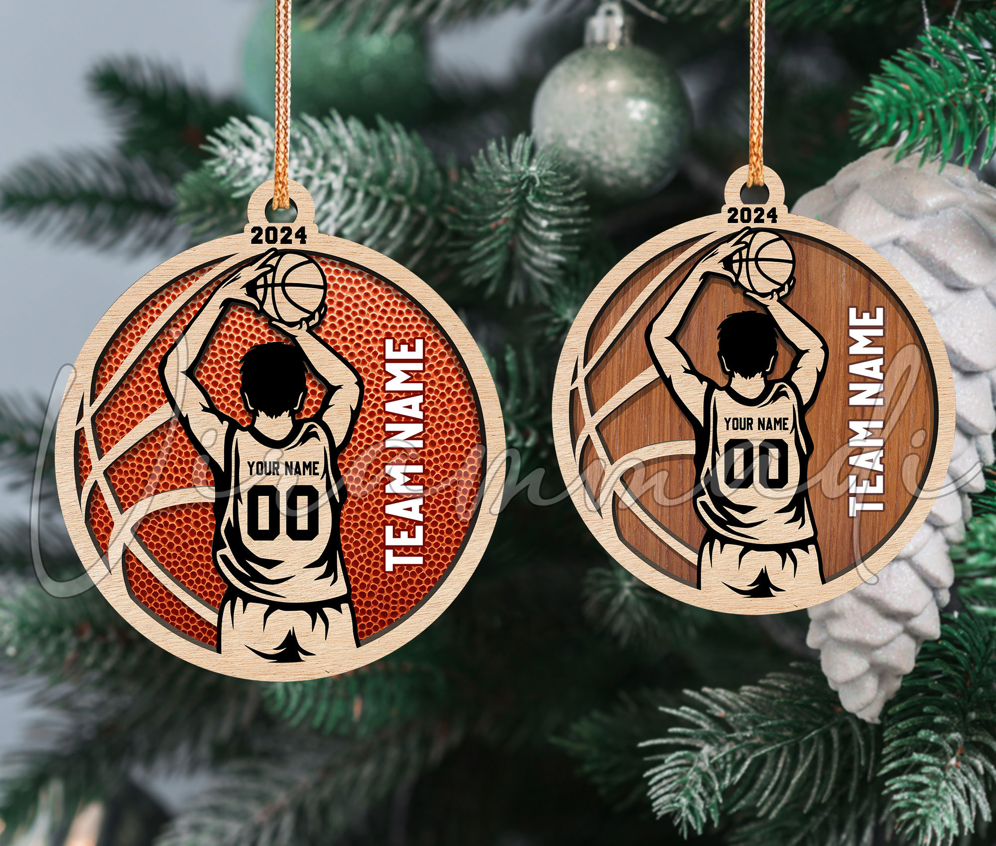 Personalized 3D Basketball Ornament, Custom Basketball Player Ornament, Engraved Wooden Sports, Christmas Gifts for Coach, Jersey 0rnament