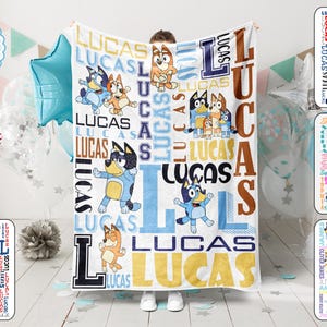 Personalized Blue Dog Blanket, Cartoon Blanket, Blue Dog Blanket, Baby Blanket, Birthday Gifts, Custom Name Blanket, Boy And Girl Blanket