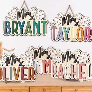 Personalized Teacher Door Sign, Teacher Name Sign, Rainbow Door Hanger, Teacher Welcome Sign, Back To School Sign, Teacher Hanging Door Sign