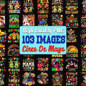 Paquete de 103 imágenes PNG del Cinco de Mayo, imágenes PNG de fiesta mexicana, imágenes PNG de fiesta, imágenes PNG de tequila mexicano, imágenes PNG de tacos, imágenes PNG de sombreros de nachos, diseño de camisetas de fiesta