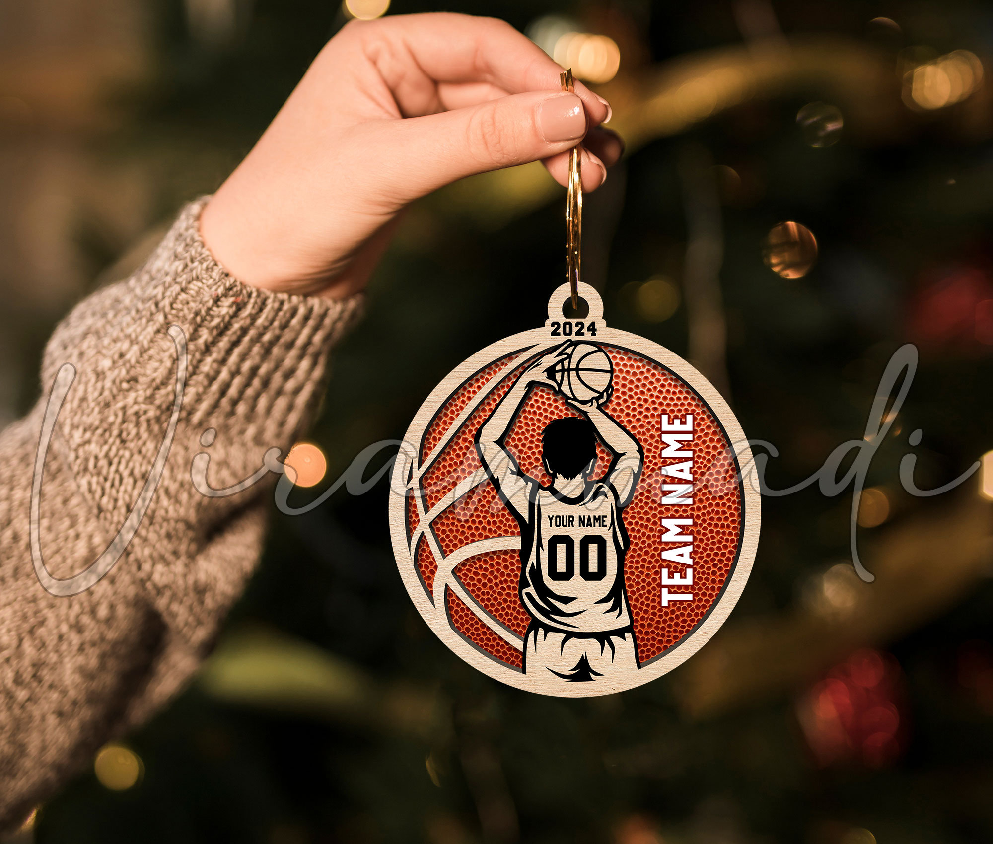 Personalized 3D Basketball Ornament, Custom Basketball Player Ornament, Engraved Wooden Sports, Christmas Gifts for Coach, Jersey 0rnament