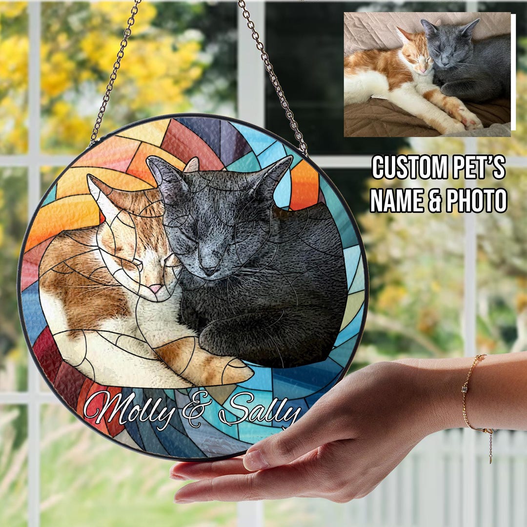 Custom Cat Art Suncatcher Stained Glass From Photo, Pet Memorial ...