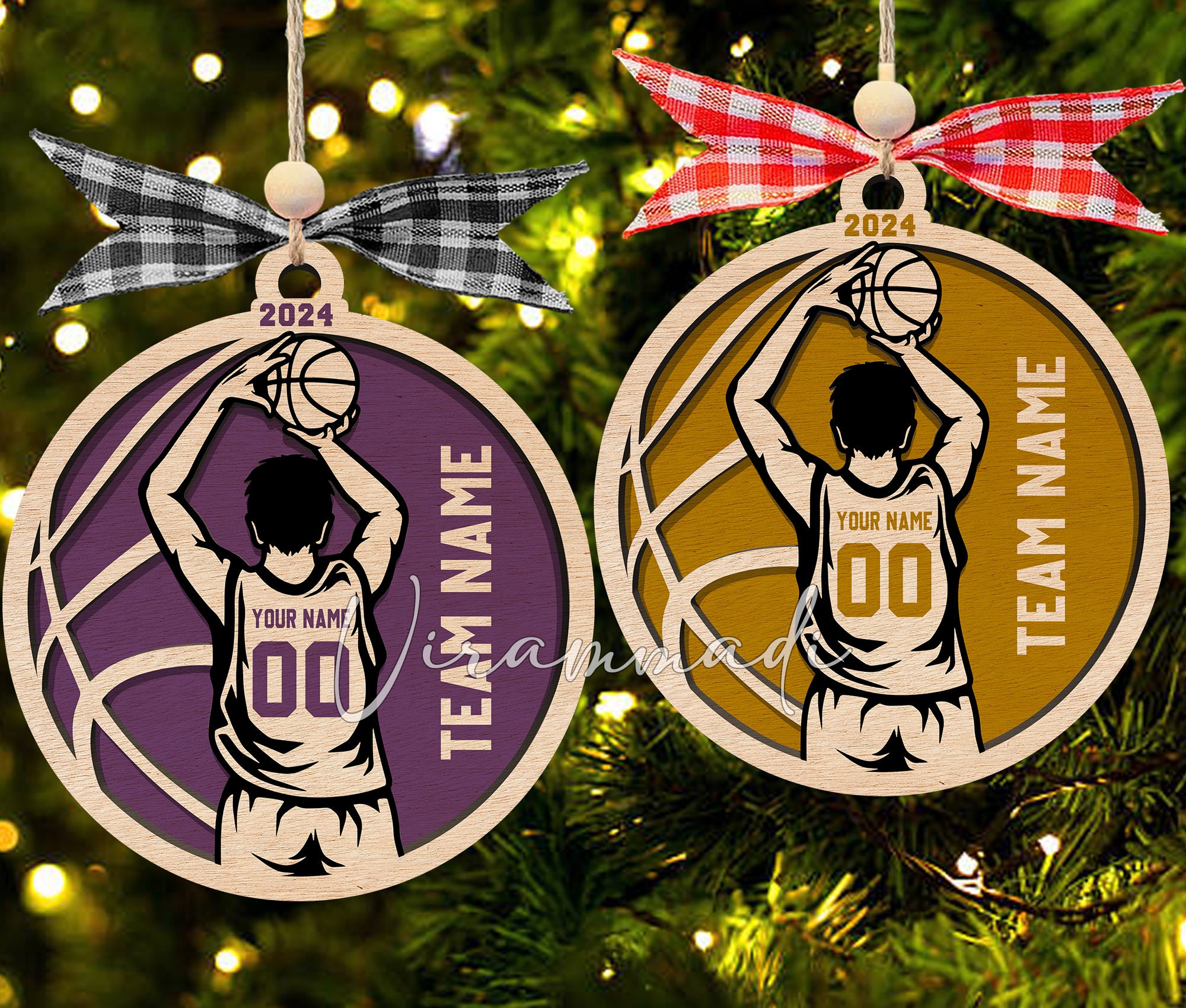 Personalized 3D Basketball Ornament, Custom Basketball Player Ornament, Engraved Wooden Sports, Christmas Gifts for Coach, Jersey 0rnament