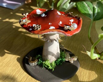 Mushroom Jewelry Holder, Toadstool Earring Display, Handmade Cottagecore Fairycore Decoration
