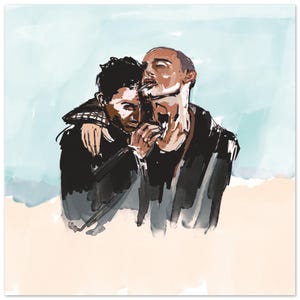 Póster de pareja gay abrazada - Impresión artística premium - Decoración LGBTQ+ Love