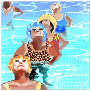 Stampa artistica "Nonne in acquagym" - Illustrazione affascinante su carta pregiata