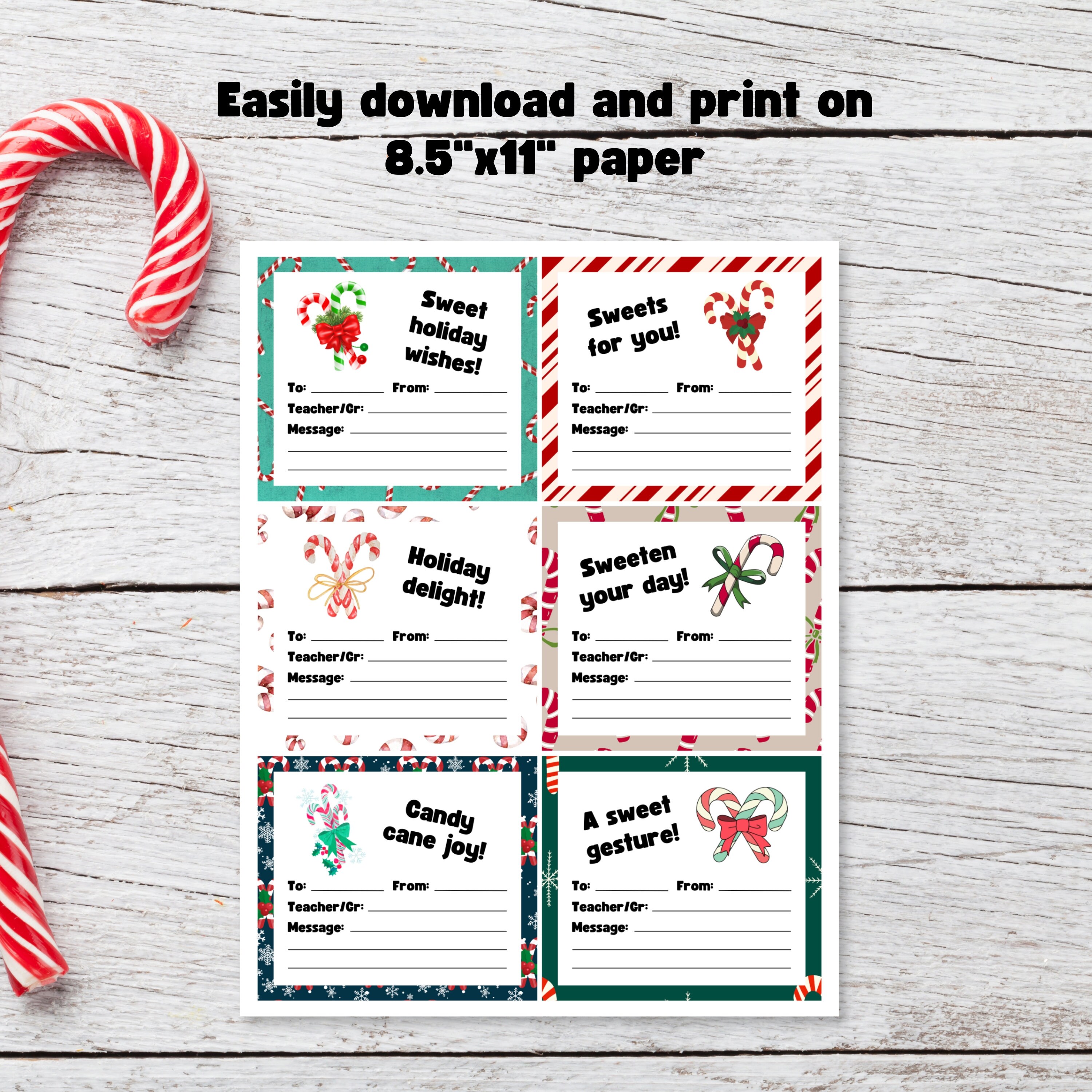 Candy Cane Grams, Christmas Candy Grams, 6 Different Designs, Candy