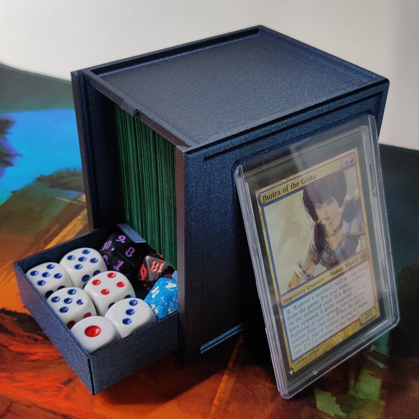 Teh Drawer 115+ Deck Box - Holds up to a 100 DOUBLE-sleeved deck OR 115 SINGLE-sleeved cards, fits minisnaps inside & toploader as lid