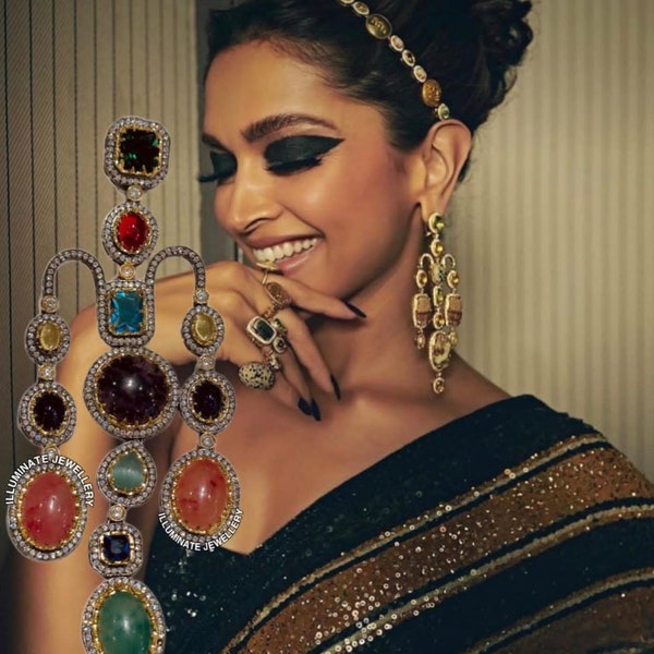 Sabhyasachi Earrings,Designer Sabyasachi Jewelry, Sabhya ,Deepika earrings,Sabyasachi inspired tropical earrings,Long Indian Earring