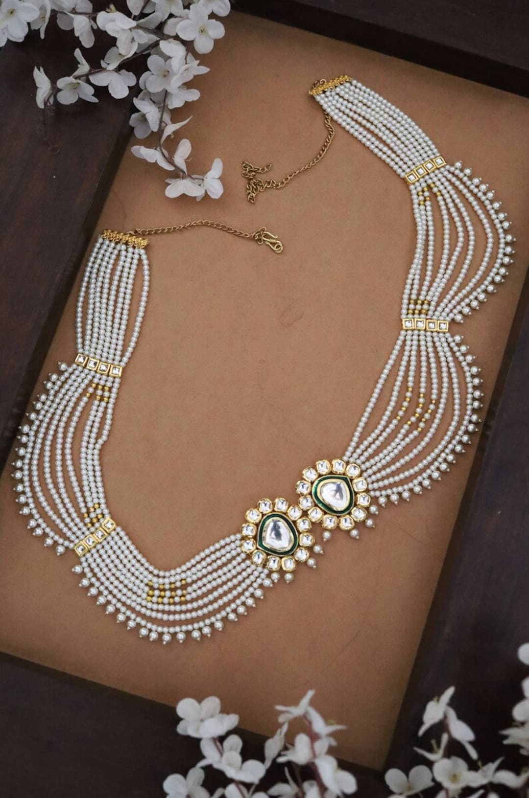 White Color Gold Plated Faux Diamond Waist Belt / Kamarbandh - MWB33 main image 1