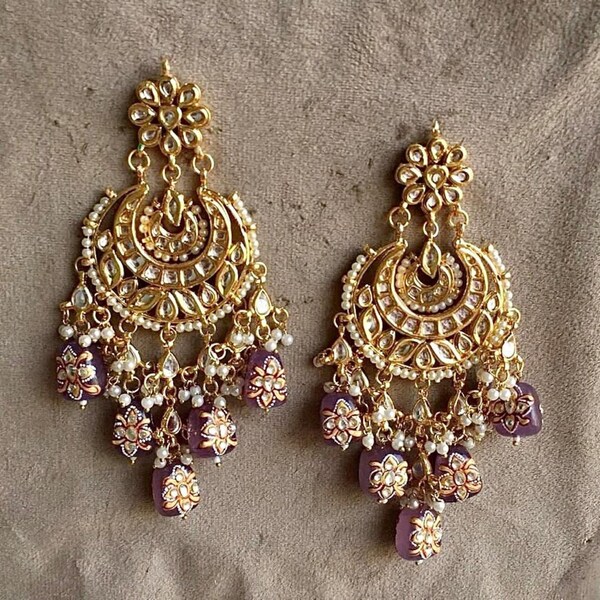 Kundan Earrings/Polki/Indian Jewelry/Fine Kundan Earring set/Indian Earrings/For Women/Pakistani/Diamond/Statement Earrings/Delicate earring