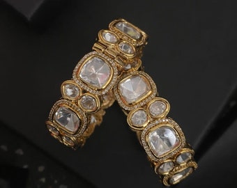 Pair of moissanite victorian dualtone bracelet|uncut polki kundan openable|sabyasacchi bangle|kada|wedding jewelry|indian|pakistani jewelry