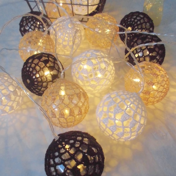 Guirlande lumineuse noir et or sur USB ou pile, guirlande boule lumineuse, guirlande lumineuse Nouvel An, idée cadeau, décoration lumineuse