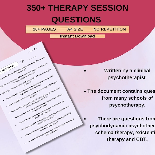 Therapy Counseling Session Questions Interventions Therapist Tools - CBT - Psychodynamic Therapy - Existential Therapy - Schema Therapy