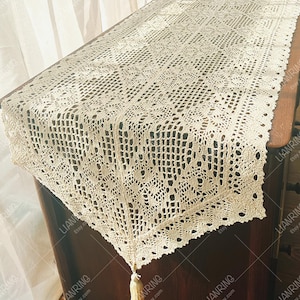Boho Crochet Table Runner: Farmhouse Cotton Macrame with Tassels