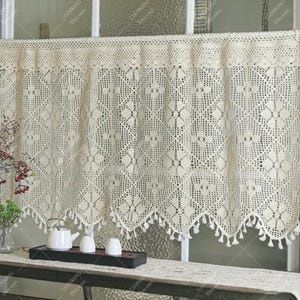 Handmade Cotton Crochet Cafe Curtain: Vintage Lace, Boho Tassel Valance