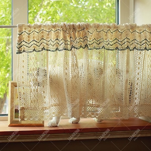 Crochet Valance Curtain, Farmhouse Short Lace for Kitchen, Bathroom,Handmade Cotton Knitted Drape For Small Window