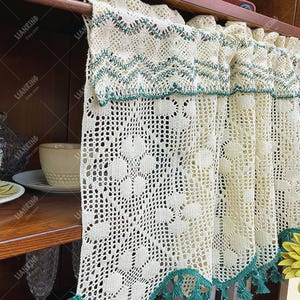 Crochet Window Valances,Rod Pocket Short Curtian for Kitchen,Farmhouse Café Curtain With Tassles