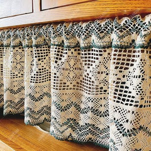 Handmade Crochet Café Curtain, Farmhouse Short Cotton Lace Valance for Kitchen, Bathroom