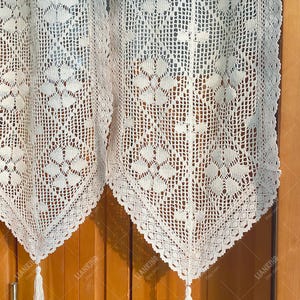 Crochet Door Curtain: Beige Floral Room Divider, 100% Cotton