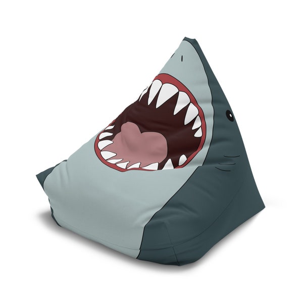 Housse de chaise poire Mighty Shark | Sièges tête de requin | Décoration sur le thème de l'océan | Pouf drôle | Cadeau pour les tout-petits