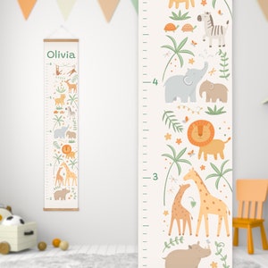 Personalized Safari Growth Chart for Kids, Wild Animals Height Tracker, Kids Room Decor, Nursery Wall Hanging with Name, Gift for New Baby