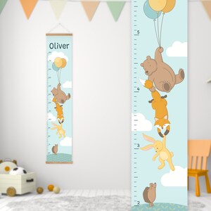 Personalized Growth Chart for Kids - Woodland Animals and Balloons, Height Chart for Boy or Girl, Toddler Room Decor, Baby Shower Gift