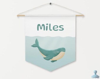 Personalized Whale Name Sign for Kids, Ocean Wall Banner, Nautical Nursery Decor