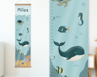 Personalized Growth Chart for Kids - Ocean Friends | Custom Height Chart with Whale | Toddler Room Decor | Nursery Gift