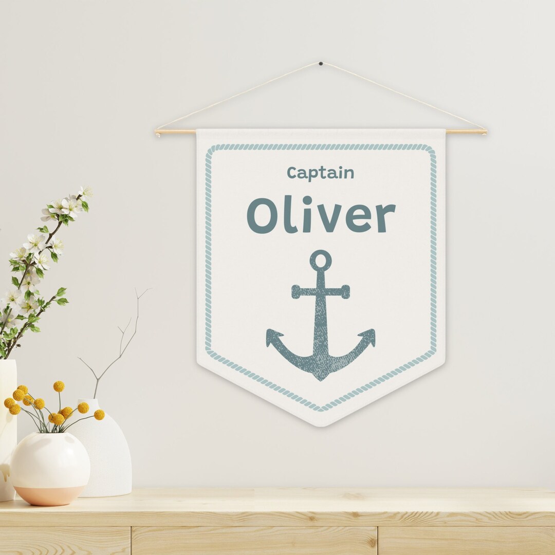 Ship Captain Name Sign | Anchor Personalized Wall Pennant | Ocean ...