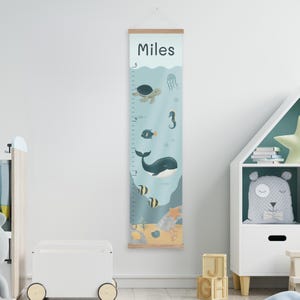 Personalized Growth Chart for Kids - Ocean Friends, Custom Nautical Height Chart with Name, Nursery Wall Hanging, Kids Room decor