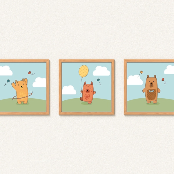 Playful Naive Bears Print | Happy Prints for Kids | Nursery Wall Art | Playroom Decor | DIGITAL DOWNLOAD