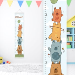 Custom Growth Chart for Kids - Happy Bears Family | Nursery Gift | 1st Birthday Gift | Personalized Height Chart | Boys Room Decor
