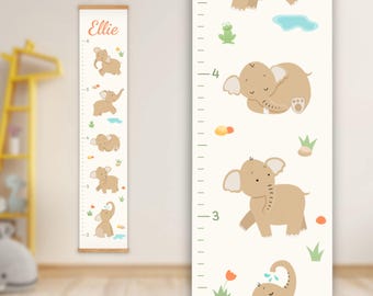 Personalized Growth Chart with Cute Elephants, Custom Gift for Baby with Name, Kids Room Decor