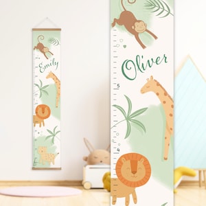 Customized Safari Growth Chart for Kids, Personalized Safari Animals Height Tracker, Kids Room Decor, Nursery Wall Hanging with Baby Name