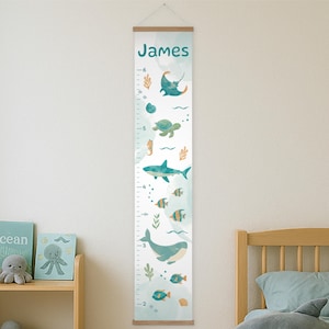 Personalized Ocean Height Chart for Kids, Customized Growth Tracker with Name, Nautical Nursery Room Decor, Under the Sea Wall Hanging
