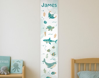Personalized Ocean Height Chart for Kids, Customized Growth Tracker with Name, Nautical Nursery Room Decor, Under the Sea Wall Hanging