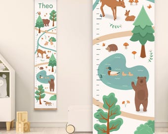 Woodland Personalized Growth Chart for Kids, Forest Animals Wall Hanging, Custom Gift For Baby boy or Girl, Kids Room Decor