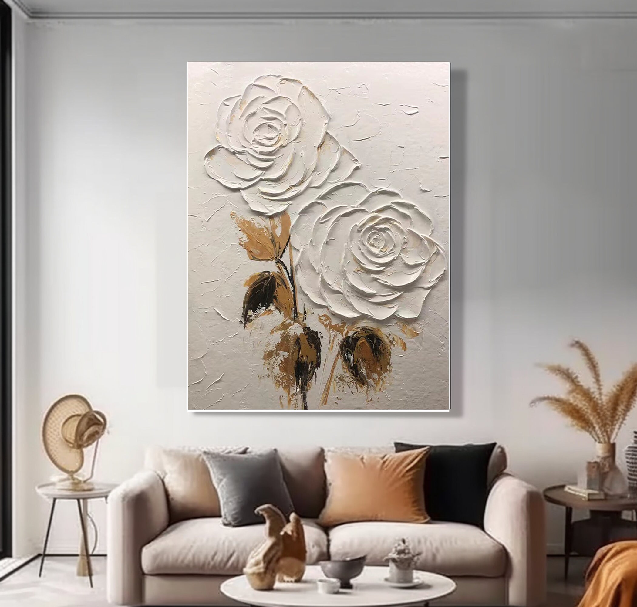 Large White Oil Painting Flower Texture Oil Painting White Flower Oil