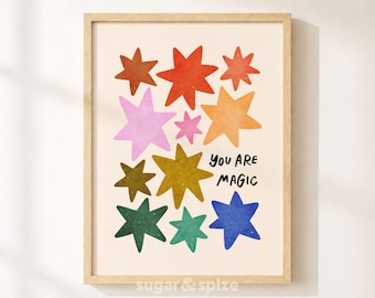 You Are Magic Printable, Colorful Stars Kids Playroom Poster, Nursery Wall Decor