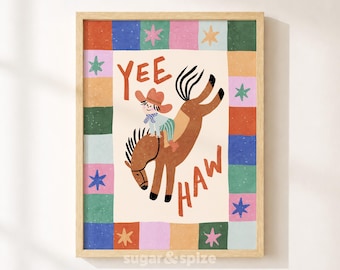 Yeehaw Cowboy Printable, Colorful Kids Playroom Poster, Nursery Wall Decor