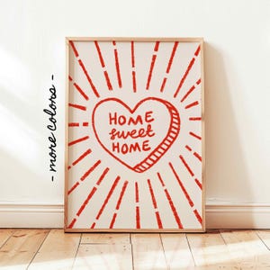 Home Sweet Home Herz Druck, Retro Liebe Herz Poster, Vintage Haus Wandkunst, Funky Ästhetische Dekor